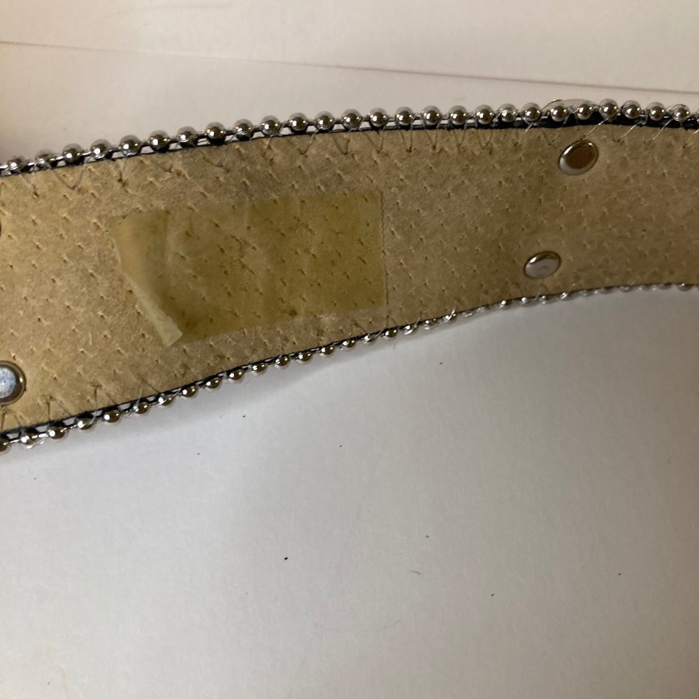 Vintage 1849 Authentic Ranchwear Rhinestone Cross Calfhair Belt 34-L Black 1.5"W - Picture 12 of 12